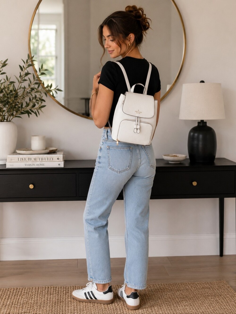 Kate Spade New York Leila White Pebbled Leather Medium Backpack Gold Hardware
